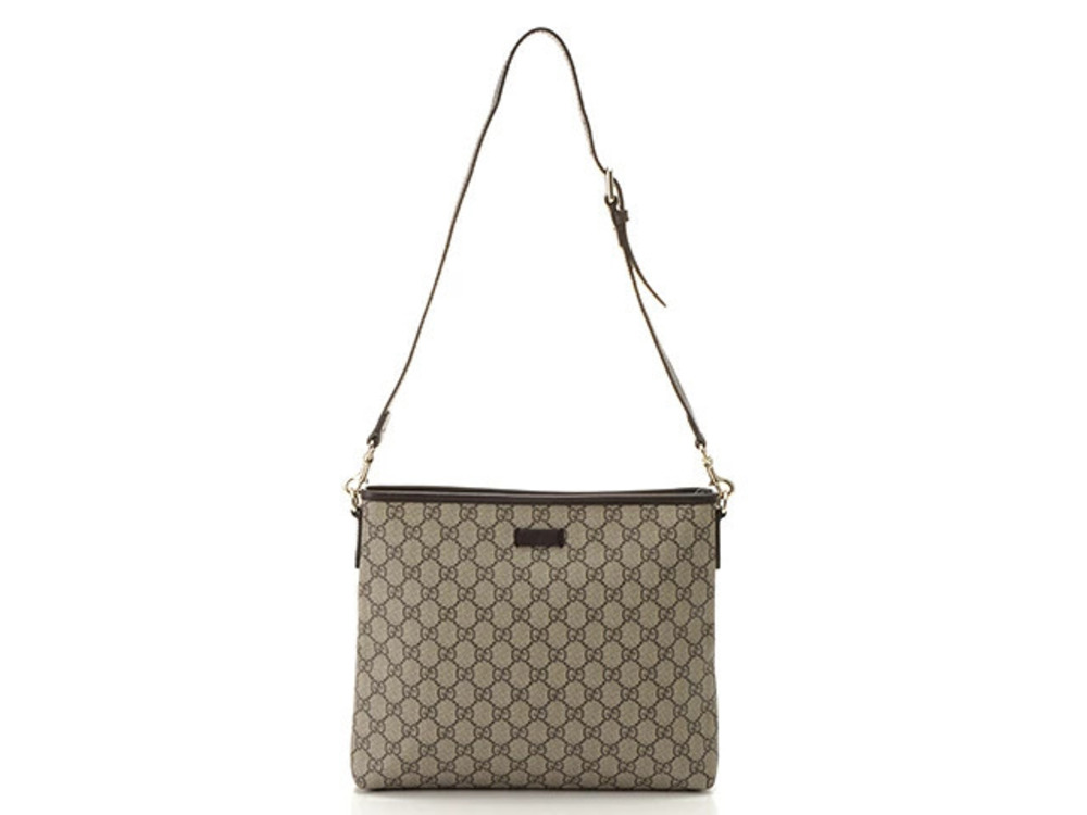 Gucci GG Shoulder Bag Beige Cream Dark Brown Leather